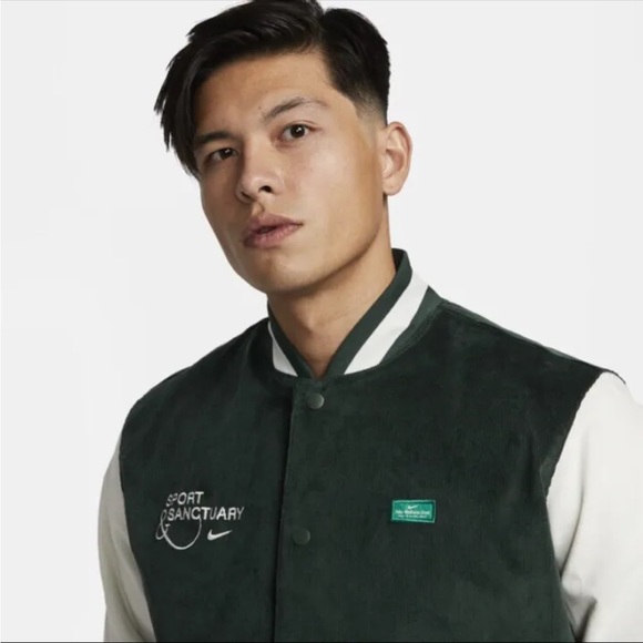 Nike Sport & Sanctuary Green/White Corduroy Bomber Jacket FB9972-397 Men’s - Picture 2 of 5